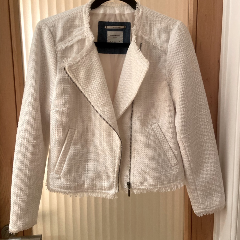White Vera Moda Jacket Moto Style, Tweed Fabric